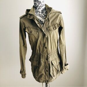 Aritzia Talula Trooper Utility Zip Up Cotton Hooded Jacket Khaki Green XXXS